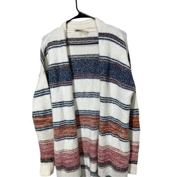 Loft Womens Open Front Long Cardigan Multicolor Stripe Pockets Size S Soft Cozy - Picture 2 of 11